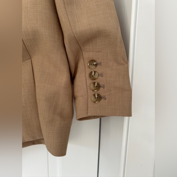 Anthropologie Maeve Double Breasted Boyfriend Shoulder Pads Camel Blazer Size 4 - Picture 8 of 12